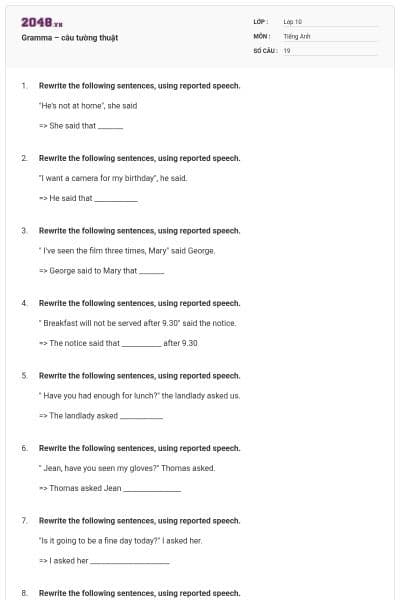 Gramma – câu tường thuật