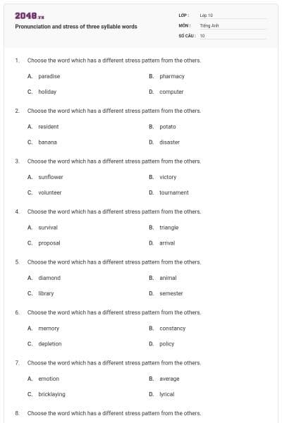 Pronunciation and stress of three syllable words