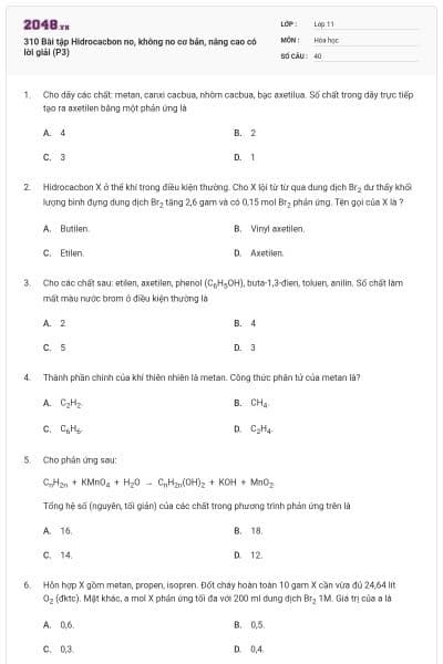 310 Bài tập Hidrocacbon no, không no cơ bản, nâng cao có lời giải (P3)