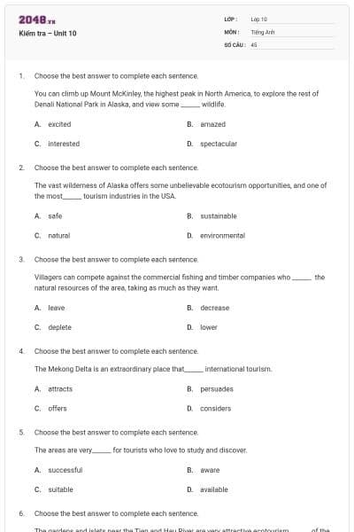 Kiểm tra – Unit 10