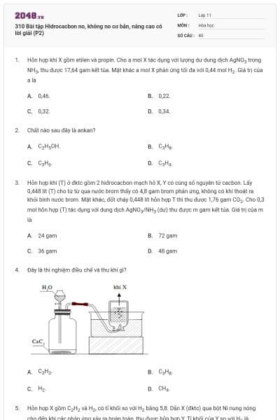 310 Bài tập Hidrocacbon no, không no cơ bản, nâng cao có lời giải (P2)