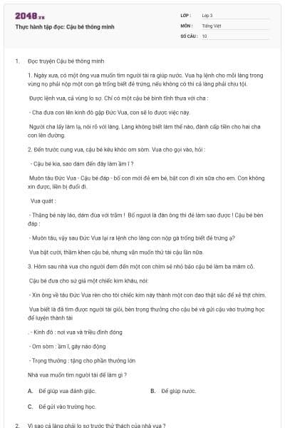 Thực hành tập đọc: Cậu bé thông minh