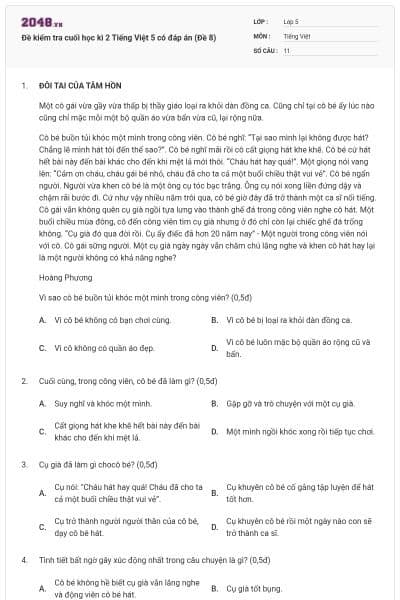 Đề kiểm tra cuối học kì 2 Tiếng Việt 5 có đáp án (Đề 8)