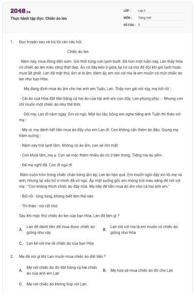 Thực hành tập đọc: Chiếc áo len