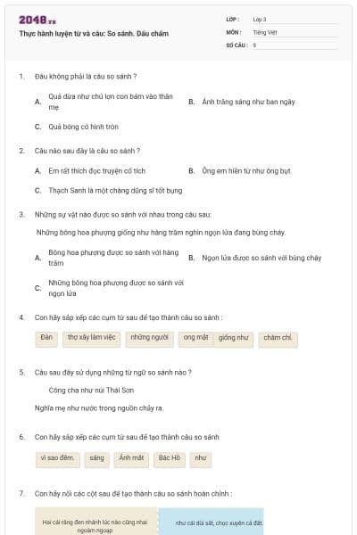 Thực hành luyện từ và câu: So sánh. Dấu chấm