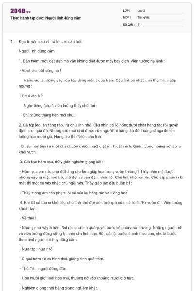 Thực hành tập đọc: Người lính dũng cảm