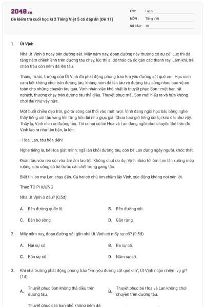 Đề kiểm tra cuối học kì 2 Tiếng Việt 5 có đáp án (Đề 11)