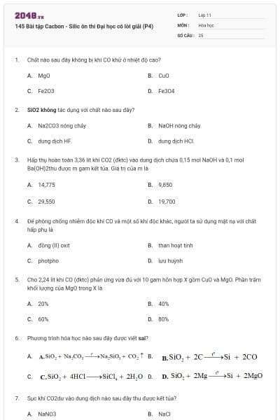 145 Bài tập Cacbon - Silic ôn thi Đại học có lời giải (P4)