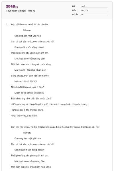 Thực hành tập đọc: Tiếng ru