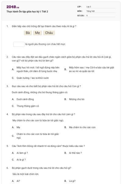 Thực hành Ôn tập giữa học kỳ I: Tiết 2