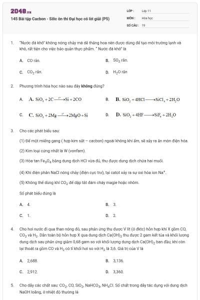 145 Bài tập Cacbon - Silic ôn thi Đại học có lời giải (P5)