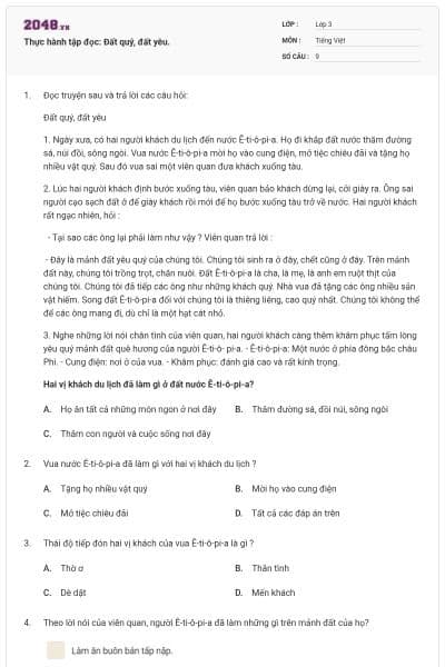 Thực hành tập đọc: Đất quý, đất yêu.