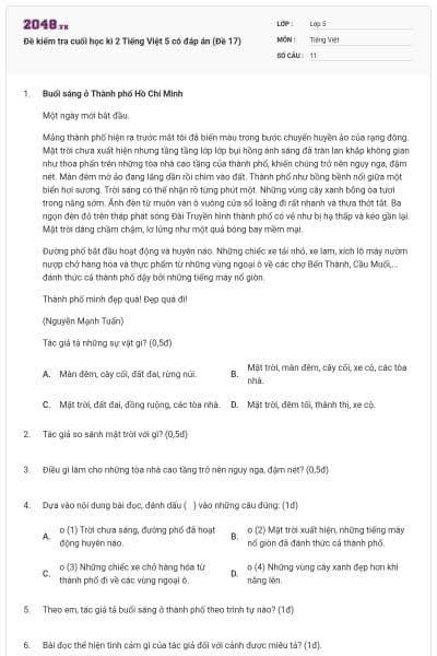 Đề kiểm tra cuối học kì 2 Tiếng Việt 5 có đáp án (Đề 17)