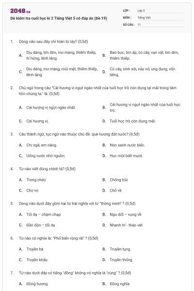 Đề kiểm tra cuối học kì 2 Tiếng Việt 5 có đáp án (Đề 19)
