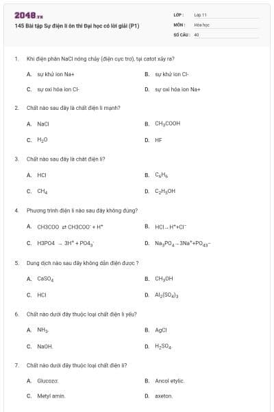 145 Bài tập Sự điện li ôn thi Đại học có lời giải (P1)