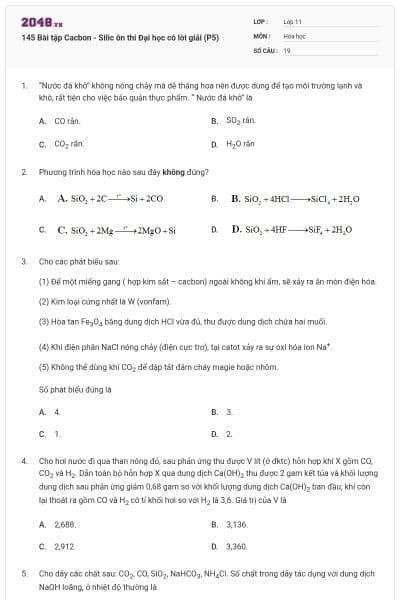 145 Bài tập Cacbon - Silic ôn thi Đại học có lời giải (P5)