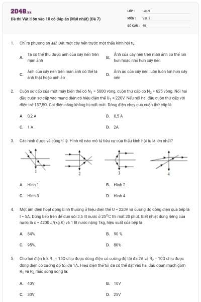 Đề thi Vật lí ôn vào 10 có đáp án (Mới nhất) (Đề 7)