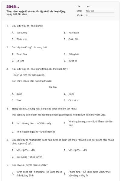 Thực hành luyện từ và câu: Ôn tập về từ chỉ hoạt động, trạng thái. So sánh