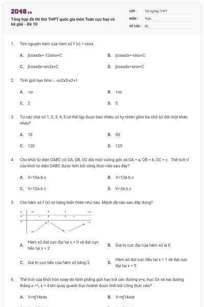 Tổng hợp đề thi thử THPT quốc gia môn Toán cực hay có lời giải - Đề 10