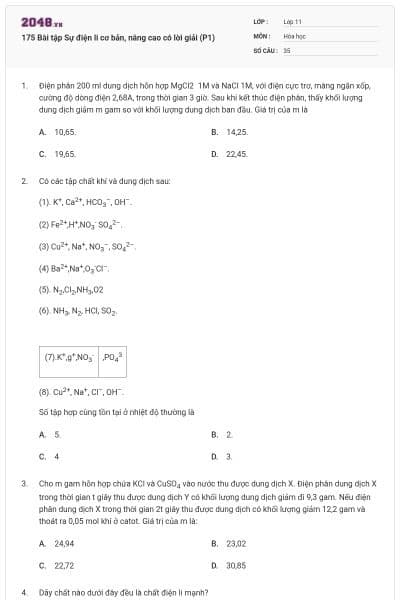 175 Bài tập Sự điện li cơ bản, nâng cao có lời giải (P1)