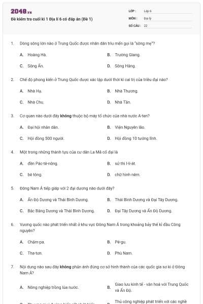 Đề kiểm tra cuối kì 1 Địa lí 6 có đáp án (Đề 1)