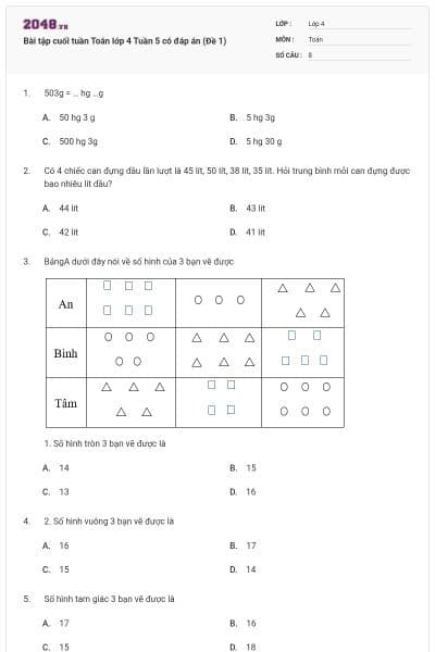 Bài tập cuối tuần Toán lớp 4 Tuần 5 có đáp án (Đề 1)