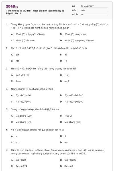 Tổng hợp đề thi thử THPT quốc gia môn Toán cực hay có lời giải - Đề 11