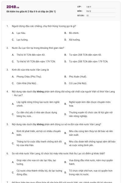 Đề kiểm tra giữa kì 2 Địa lí 6 có đáp án (Đề 1)