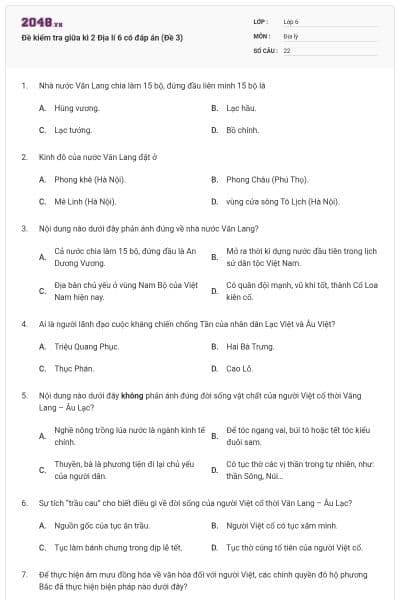 Đề kiểm tra giữa kì 2 Địa lí 6 có đáp án (Đề 3)