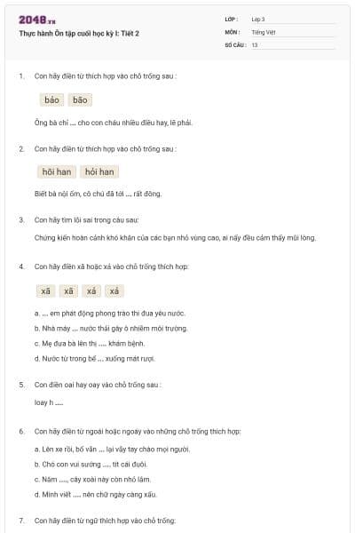 Thực hành Ôn tập cuối học kỳ I: Tiết 2