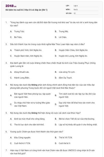 Đề kiểm tra cuối kì 2 Địa lí 6 có đáp án (Đề 1)