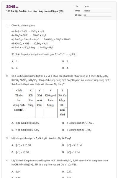175 Bài tập Sự điện li cơ bản, nâng cao có lời giải (P3)