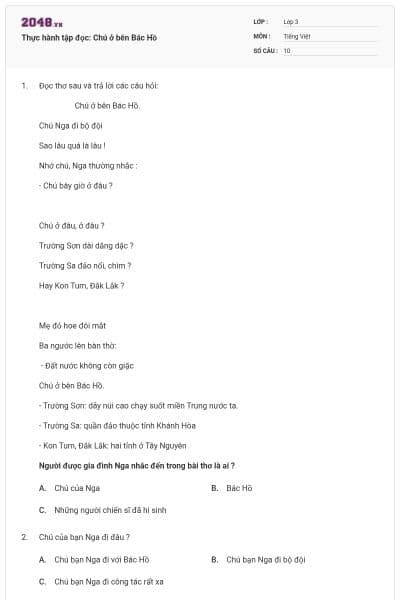 Thực hành tập đọc: Chú ở bên Bác Hồ