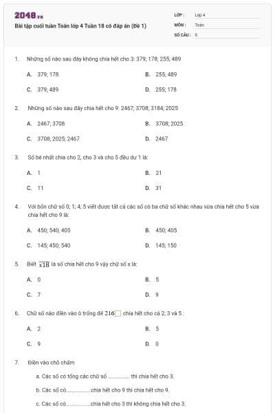 Bài tập cuối tuần Toán lớp 4 Tuần 18 có đáp án (Đề 1)