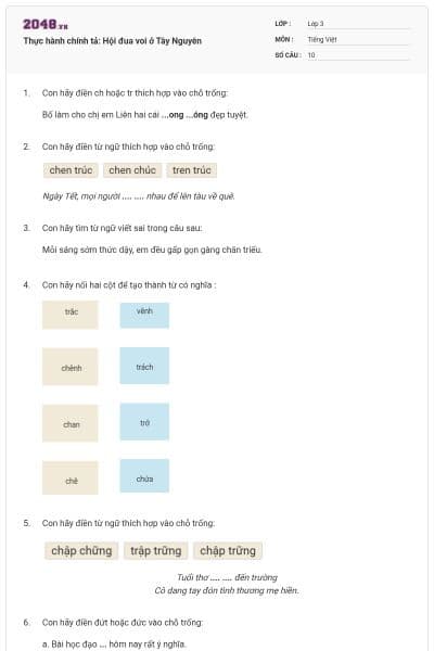 Thực hành chính tả: Hội đua voi ở Tây Nguyên