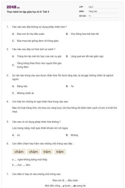 Thực hành ôn tập giữa học kì II: Tiết 4