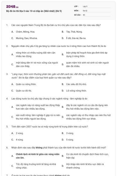 Bộ đề ôn thi Địa lí vào 10 có đáp án (Mới nhất) (Đề 9)