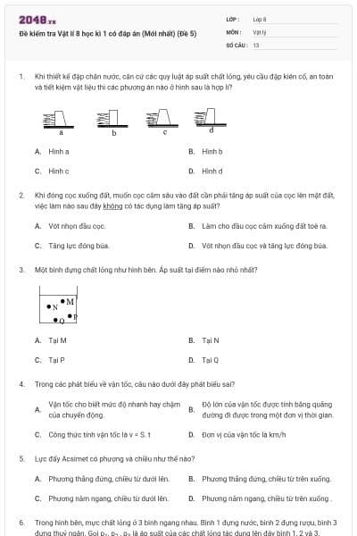Đề kiểm tra Vật lí 8 học kì 1 có đáp án (Mới nhất) (Đề 5)