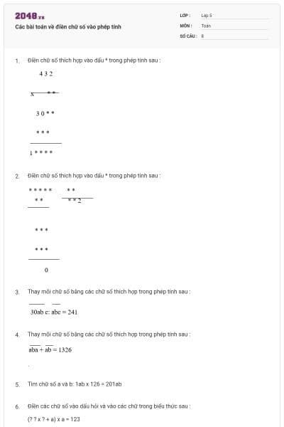 Các bài toán về điền chữ số vào phép tính