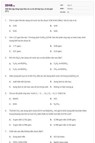 400 Bài tập tổng hợp Hóa vô cơ ôn thi Đại học có lời giải (P1)