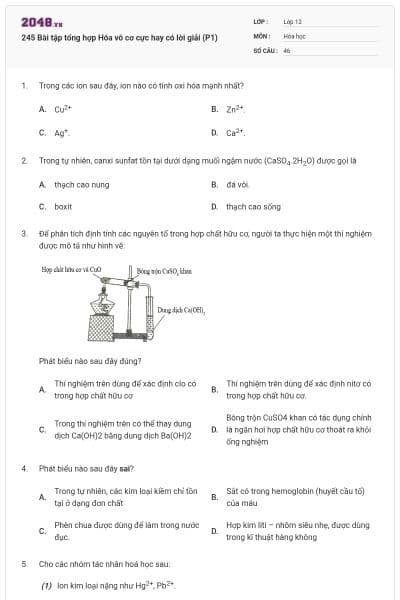 245 Bài tập tổng hợp Hóa vô cơ cực hay có lời giải (P1)