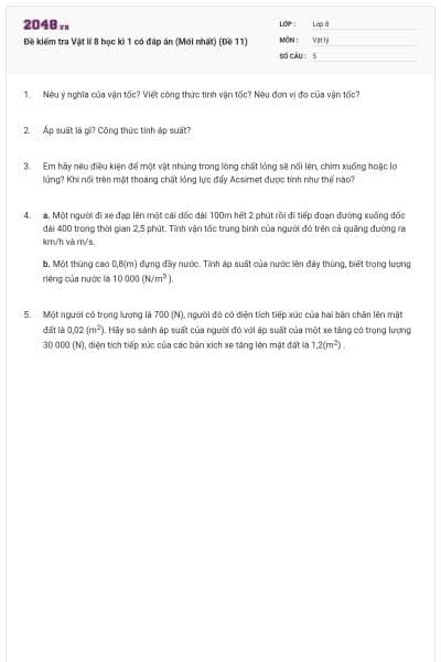 Đề kiểm tra Vật lí 8 học kì 1 có đáp án (Mới nhất) (Đề 11)