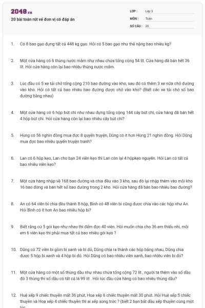 20 bài toán rút vế đơn vị có đáp án