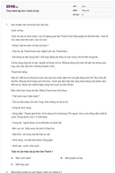 Thực hành tập đoc: Cuốn sổ tay