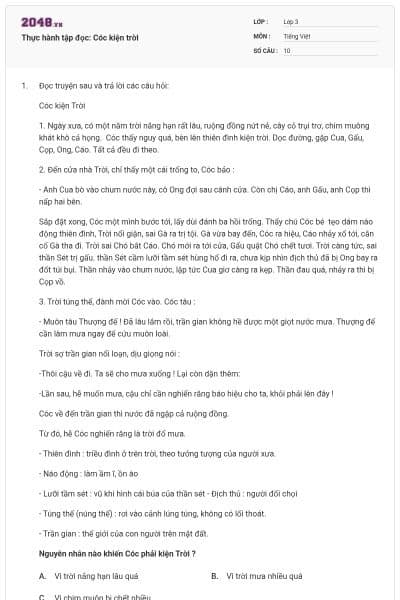 Thực hành tập đọc: Cóc kiện trời