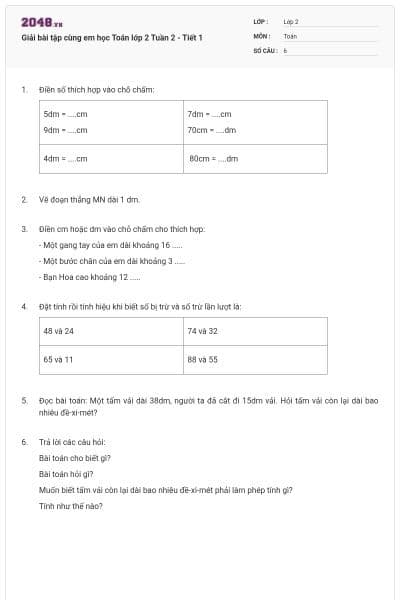 Giải bài tập cùng em học Toán lớp 2 Tuần 2 - Tiết 1
