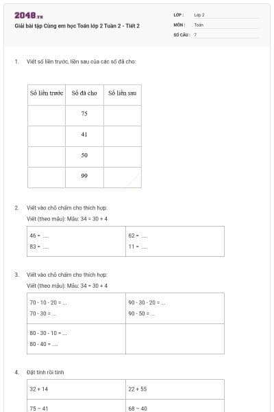 Giải bài tập Cùng em học Toán lớp 2 Tuần 2 - Tiết 2