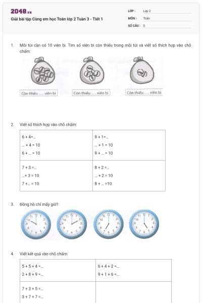 Giải bài tập Cùng em học Toán lớp 2 Tuần 3 - Tiết 1