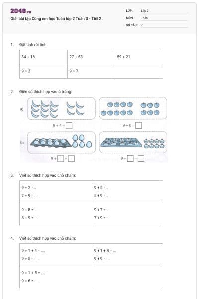 Giải bài tập Cùng em học Toán lớp 2 Tuần 3 - Tiết 2