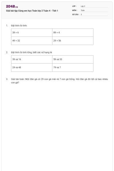 Giải bài tập Cùng em học Toán lớp 2 Tuần 4 - Tiết 1